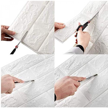 Set 10 Placi Tapet 3D, , 70 x 77 cm, Grosime 3 mm, din Polietilena, Model Caramida, Suprafata acoperita 5.3 mp, Alb [4]