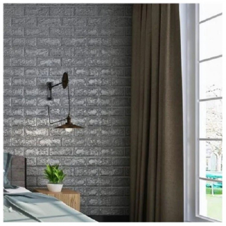 Set 10 Placi Tapet 3D, , 70 x 77 cm, Grosime 3 mm, din Polietilena, Model Caramida, Suprafata acoperita 5.3 mp, Argintiu [1]