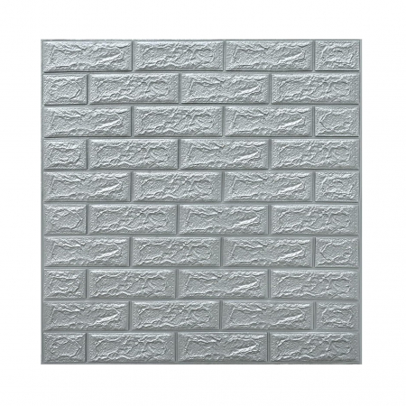 Tapet 3D Autoadeziv Engros - Set 10 Placi Tapet 3D, , 70 x 77 cm, Grosime 3 mm, din Polietilena, Model Caramida, Suprafata acoperita 5.3 mp, Argintiu
