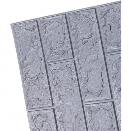 Set 10 Placi Tapet 3D, , 70 x 77 cm, Grosime 3 mm, din Polietilena, Model Caramida, Suprafata acoperita 5.3 mp, Argintiu [5]