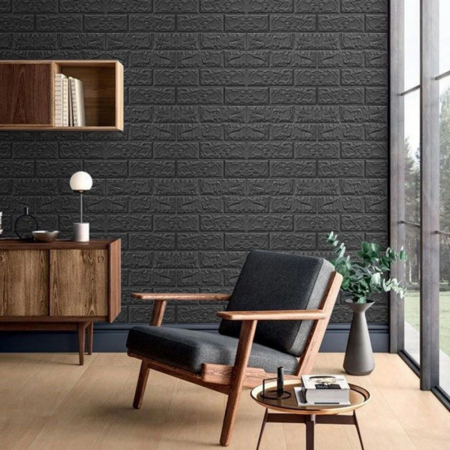 Set 10 Placi Tapet 3D, , 70 x 77 cm, Grosime 3 mm, din Polietilena, Model Caramida, Suprafata acoperita 5.3 mp, Gri Antracit [2]