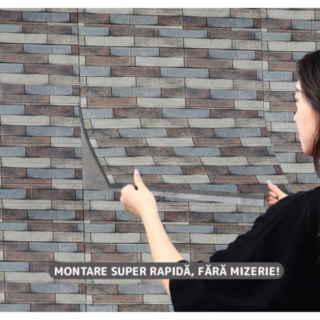 Set 10 Placi Tapet 3D, , 70 x 77 cm, Grosime 3 mm, din Polietilena, Model Caramida, Suprafata acoperita 5.3 mp, Piatra Colorata [2]