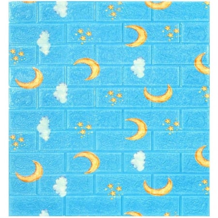Set 10 Placi Tapet 3D, , 70 x 77 cm, Grosime 3 mm, din Polietilena, Tip Caramida, Model Luna, Suprafata acoperita 5.3 mp, Albastru [2]