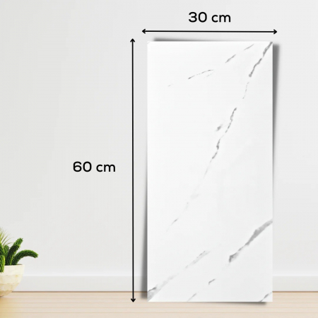 Set 10 Placi Tapet, , 60 x 30 cm, Grosime 1.5 mm, din PVC, Model Imitatie de Marmura, Suprafata acoperita 1.8 mp, Alb [5]