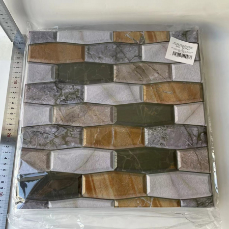 Set 10 x Placi Tapet Autocolant 3D cu Imitatie de Marmura Asimetrica,  pentru Perete Bucatarie Sufragerie, Usor de Curatat, Rezistent la Apa, Autoadeziv, 30x30 cm, Maro Gri Negru [1]