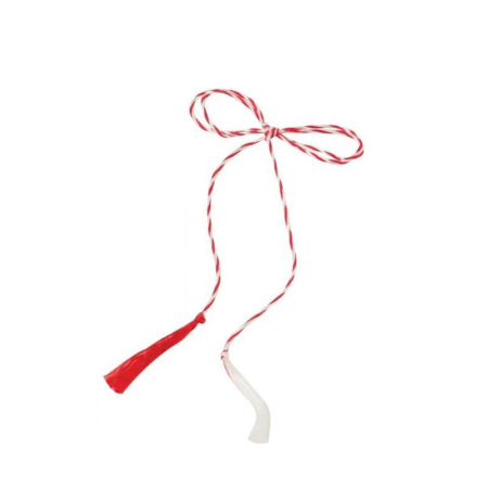 Accesorii Confectionare Martisoare - Set 100 snururi martisor rasucite, lungime 40 cm, model traditional alb-rosu