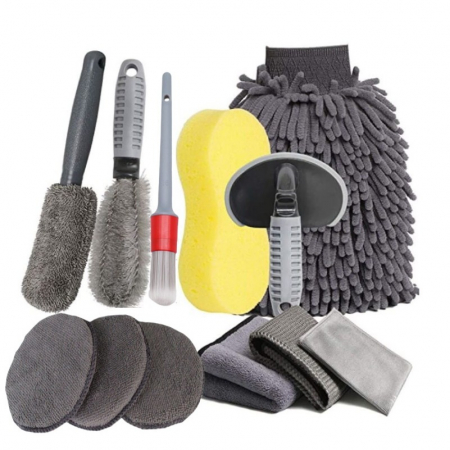 Set 12 Accesorii pentru Curatare Auto, , Interior si Exterior, Curatare Jante, Cauciucuri, Gri [3]