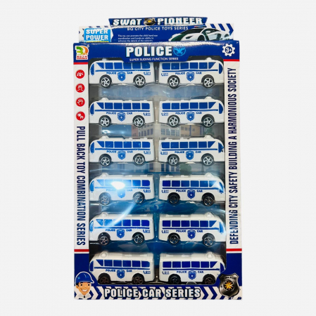 Set 12 autobuze de politie Swat Pioneer, 40×22×3.5cm, alb-albastru, +3ani,   [4]