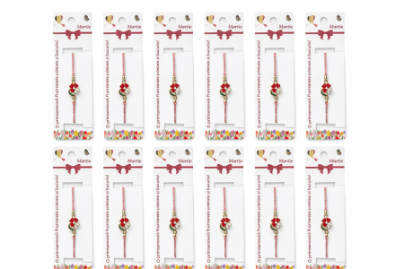 Set 12 bratari martisor cu floricica alb rosu, snur reglabil si detalii metalice [4]