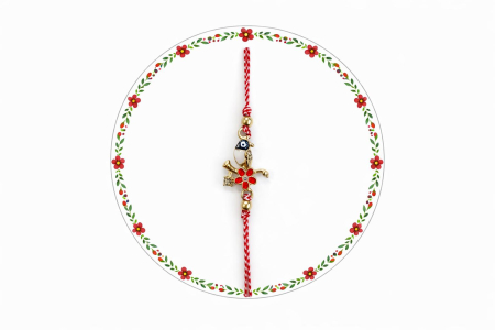 Set 12 bratari martisor cu pasare stilizata si floare, snur rosu alb, ambalate individual [3]