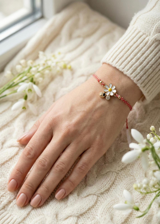 Set 12 bratari martisor cu simbol margareta si snur rosu alb, ambalate individual [2]