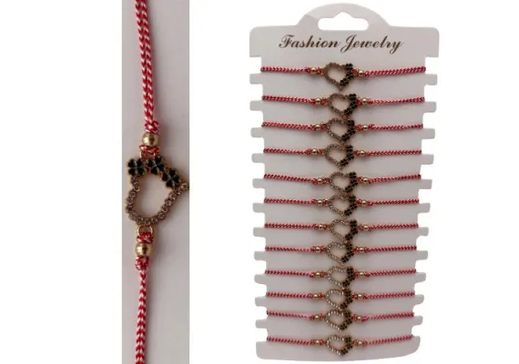 Bacanie Engros - Set 12 Bratari Martisor cu snur reglabil, Inimioara cu trifoi,  