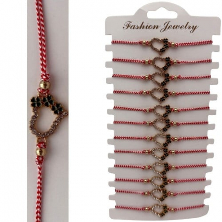 Set 12 Bratari Martisor cu snur reglabil, Inimioara cu trifoi,   [2]