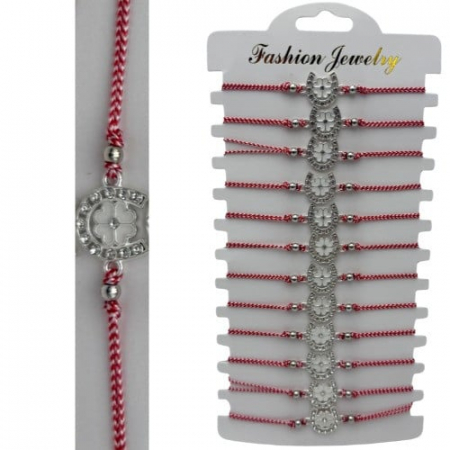 Set 12 Bratari Martisor cu snur reglabil, Potcoava cu Trifoi Alb,   [1]