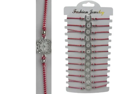 Bacanie Engros - Set 12 Bratari Martisor cu snur reglabil, Potcoava cu Trifoi Alb,  