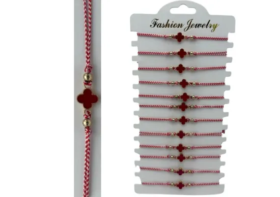 Bacanie Engros - Set 12 Bratari Martisor cu snur reglabil, Talisman protector rosu,  
