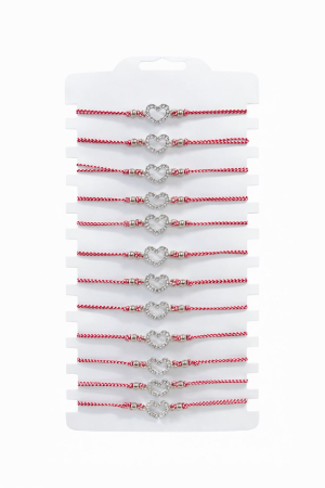 Bratara Martisor - Set 12 bratari Martisor reglabile, Inima argintie cu cristale, Cadou 1 Martie