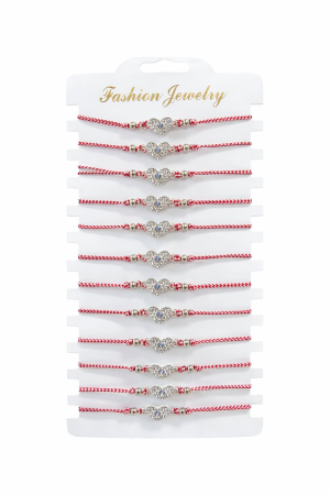 Bratara Martisor - Set 12 bratari Martisor reglabile, Inima cu cristale, Cadou 1 Martie