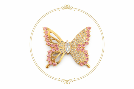 Accesorii Confectionare Martisoare - Set 12 brose Martisor, 5 cm, Fluture cu cristale, Cadou 1 Martie