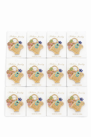 Set 12 Brose Martisor, 5 cm, Geanta cu flori si cristale multicolore, Cadou 1 Martie [1]