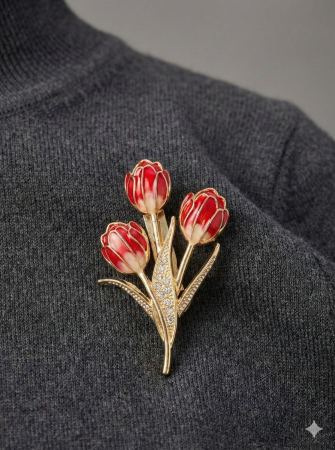 Set 12 Brose Martisor, 5cm,  Buchet lalele Rosu / Albastru, Cadou 1 Martie [2]