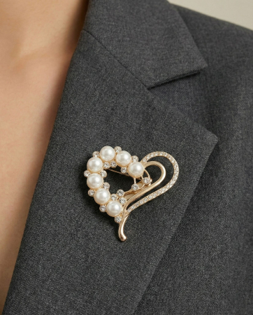 Set 12 Brose Martisor, 5cm, Inima cu perle si cristale, Cadou 1 Martie [2]