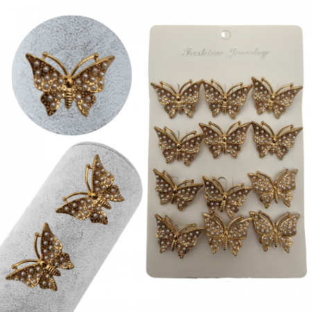 Set 12 brose Martisor, Fluturasi aurii cu perle, editie 2025  [2]