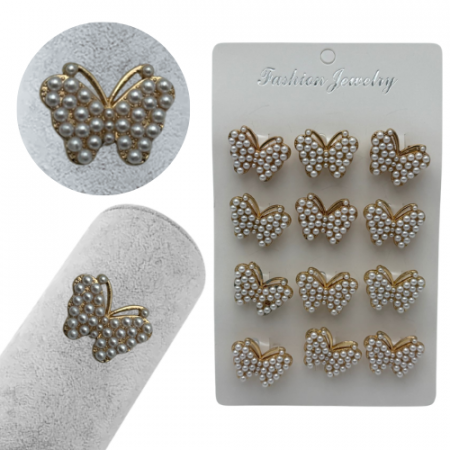Set 12 brose Martisor, Fluturi dragalasi cu perle, editie 2025  [1]