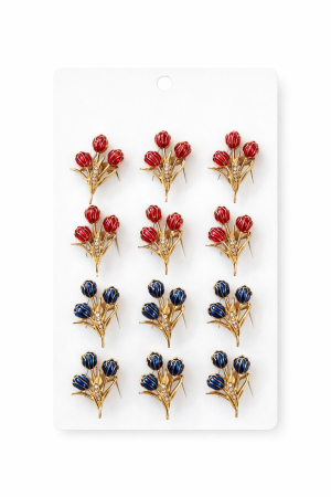 Accesorii Confectionare Martisoare - Set 12 brose Martisor pe carton prezentare, 17x10 cm, Cadou 1 Martie, Buchet lalele, diverse culori