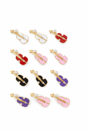 Accesorii Confectionare Martisoare - Set 12 brose Martisor pe carton prezentare, 17x10 cm, Cadou 1 Martie, Chitara diverse culori