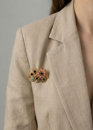 Set 12 brose Martisor pe carton prezentare, 17x10 cm, Cadou 1 Martie, Elefant multicolor [2]