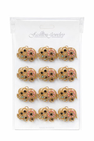 Accesorii Confectionare Martisoare - Set 12 brose Martisor pe carton prezentare, 17x10 cm, Cadou 1 Martie, Elefant multicolor