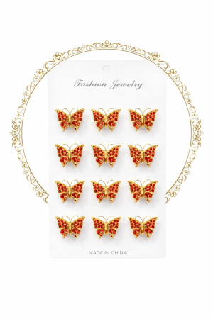 Set 12 brose Martisor pe carton prezentare, 17x10 cm, Cadou 1 Martie, Fluturi cu strasuri [1]