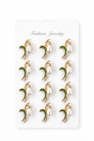 Accesorii Confectionare Martisoare - Set 12 brose Martisor pe carton prezentare, 17x10 cm, Cadou 1 Martie, Ghiocel