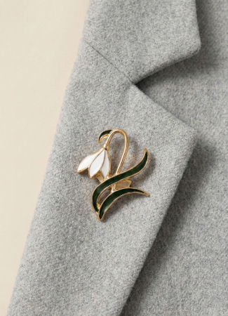 Set 12 brose Martisor pe carton prezentare, 17x10 cm, Cadou 1 Martie, Ghiocel auriu / negru [2]