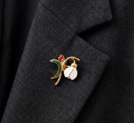 Set 12 brose Martisor pe carton prezentare, 17x10 cm, Cadou 1 Martie, Ghiocel cu buburuza [2]