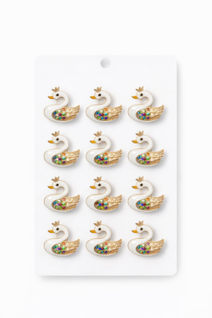 Accesorii Confectionare Martisoare - Set 12 brose Martisor pe carton prezentare, 17x10 cm, Cadou 1 Martie, Lebada cu coroana