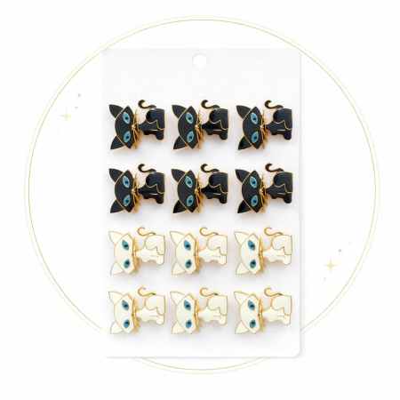 Set 12 brose Martisor pe carton prezentare, 17x10 cm, Cadou 1 Martie, Pisica alb / negru [1]