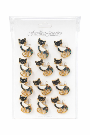 Accesorii Confectionare Martisoare - Set 12 brose Martisor pe carton prezentare, 17x10 cm, Cadou 1 Martie, Pisica eleganta