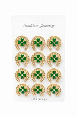 Accesorii Confectionare Martisoare - Set 12 brose Martisor pe carton prezentare, 17x10 cm, Cadou 1 Martie, Potcoava cu trifoi