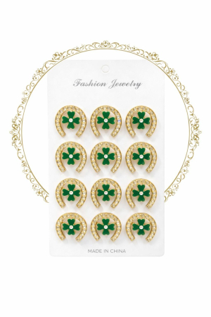 Set 12 brose Martisor pe carton prezentare, 17x10 cm, Cadou 1 Martie, Potcoava cu trifoi [1]