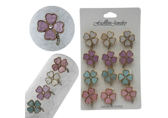 Bacanie Engros - Set 12 brose Martisor, Trifoi cu 4 foi diverse culori, editie 2025 