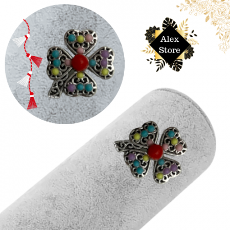 Set 12 brose Martisor, Trifoi norocos cu pietricele colorate, editie 2025  [2]