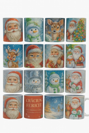 Set 12 Cana Craciun – Modele Mix Random, Ceramica Premium, 330 ml – Cadou Sarbatori [1]