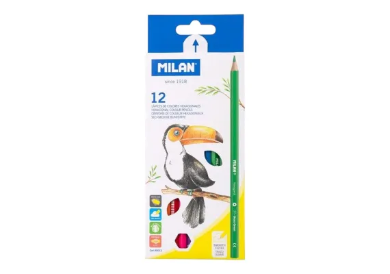 Birotica, papetarie si rechizite Engros - Set 12 creioane colorate Milan – culori vibrante si aplicare precisa pentru desen si pictura, 