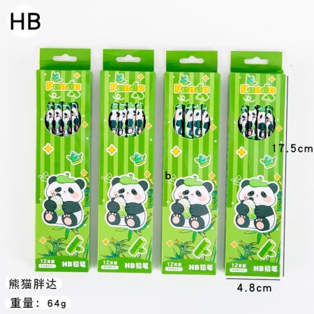 Birotica, papetarie si rechizite Engros - Set 12 Creioane Negre, , 2B, pentru Elevi Scoala, cu Radiera, Model Verde cu Panda