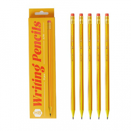 Birotica, papetarie si rechizite Engros - Set 12 Creioane Negre, , HB, pentru Scoala, cu Radiera, Model Portocaliu-Rosu, 19 cm