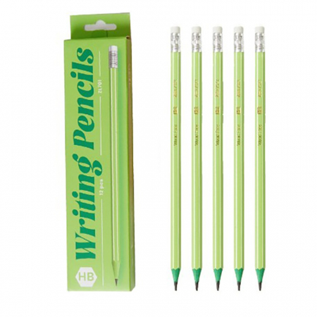 Birotica, papetarie si rechizite Engros - Set 12 Creioane Negre, , HB, pentru Scoala, cu Radiera, Model Verde, 19 cm