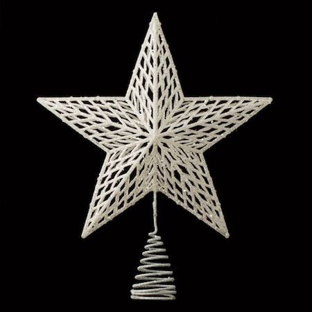 Decoratiuni si ornamente de Craciun Engros - Steluta varf de brad alba, aspect impletit, cu prindere spirala – finisaj sidefat cu sclipici, 24x19.5cm