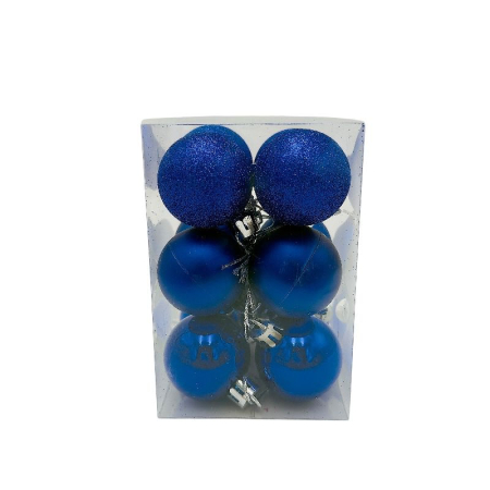 Articole de Craciun Engros - Set 12 globuri de Craciun pentru brad – 12x8x8cm, nuanta albastru regal, finisaj lucios/satinat/ sclipici